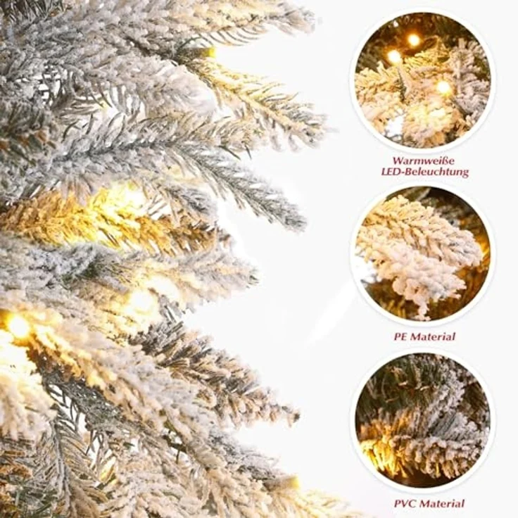 Yorbay Künstlicher Weihnachtsbaum Künstlicher Tannenbaum mit LED Beleuchtung, Weihnachstbaum aus PE, PVC, 150 / 180 / 210 cm auswählbar, mit Ständer, Weiß Schneeflocken, Weihnachtsbaum Christbaum für Weihnachten-Dekoration – Bild 5