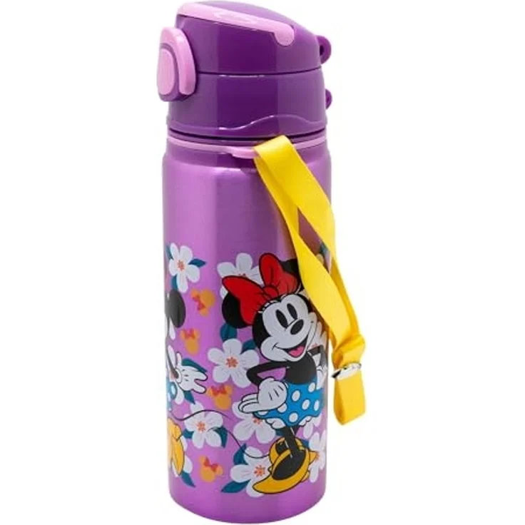 Disney Minnie Mouse Trinkflasche Aluminium Trinkflasche 730 ml mit Strohhalm & Tragegurt – Bild 2