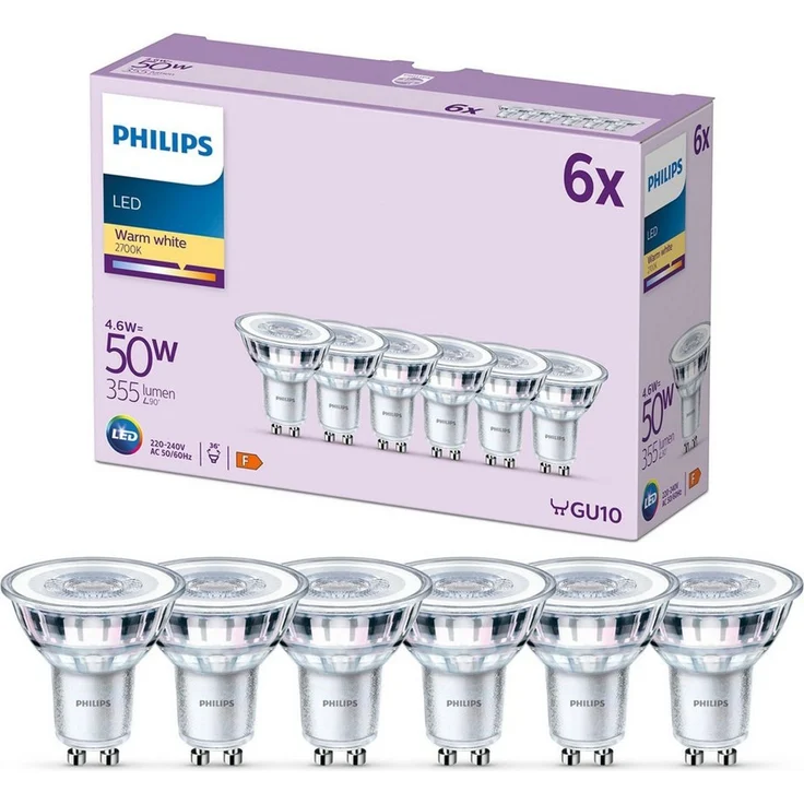 Philips LED Classic GU10 Lampen 6-er Pack (50 W), Reflektor LED Spots mit warmweißem Licht, energiesparende Lampen mit langer Nutzlebensdauer – Bild 5