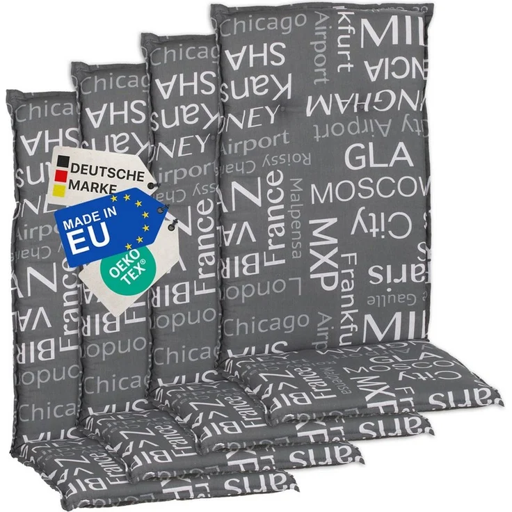 NYVI Hochlehnerauflage Hochlehner Auflagen 4er Set Barcelona - Gartenstuhlauflagen 118x50cm, (4 St), Stuhlauflage, Sitzauflage mit Halteband, UV-fest, Schrift – Bild 5
