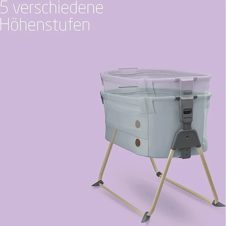 Maxi-Cosi Tori 2-in-1-Beistellbett, Krippe, kompakt zusammenklappbar, leicht, 5 Höhenstufen, tragbares Beistellbett mit atmungsaktivem Netzgewebe, 0 bis ca. 6 Monate, 0–9 kg, Beyond Grey – Bild 5
