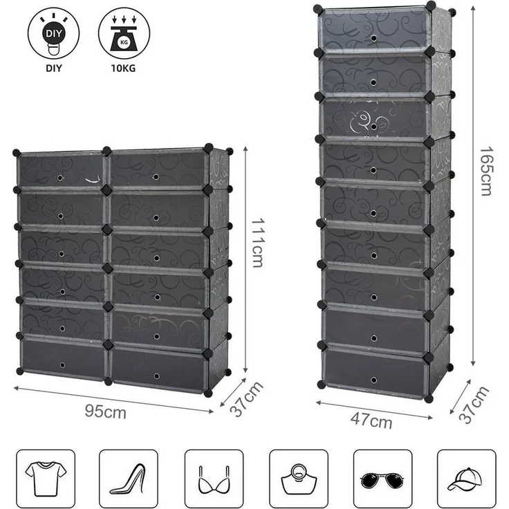 Mondeer Schuhschrank Schuhschrank mit Tür, DIY Schuhschrank, 12 Fächer, Kunststoff, 95x37x107cm – Bild 2