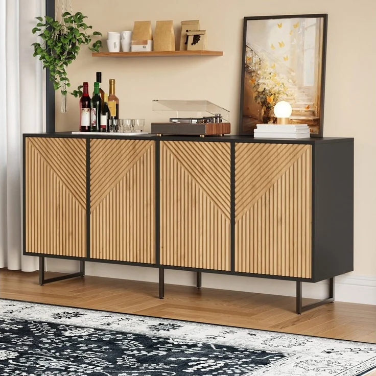 STILVORA Sideboard mit 4 Türen Vakuumgeformter Wohnzimmerschrank mit 3 Stützbeinen (Aufbewahrungsmöbel mit unterteiltem Stauraum, mit dreidimensionalen Texturen), symmetrischen Ansatz – Bild 2