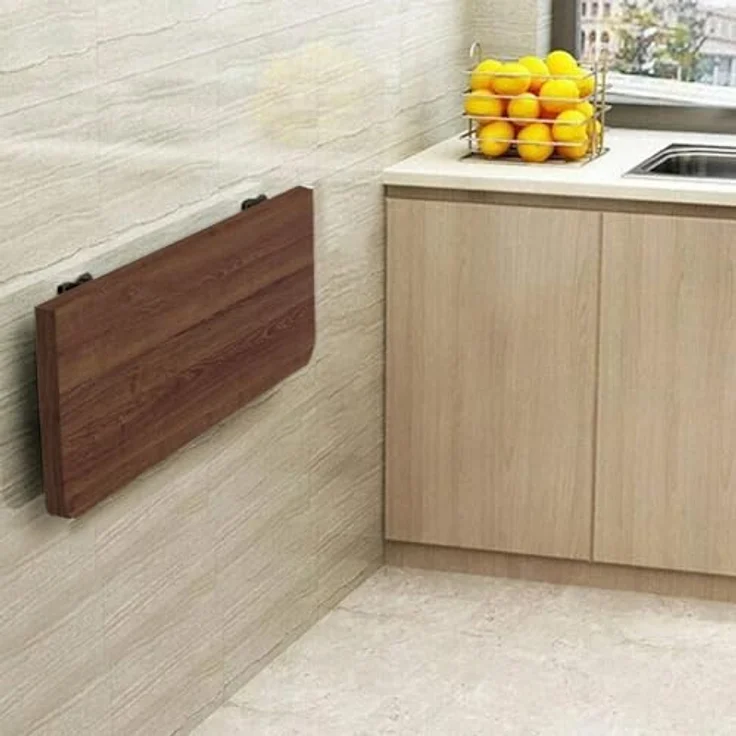 Shally Dogan Klappbarer Wandtisch, 80x60 cm, aus Holz, zusammenklappbar, platzsparend, vielseitig, Schreibtisch, Esstisch, Wohnzimmer, Badezimmer, Küche (Walnuss) – Bild 4