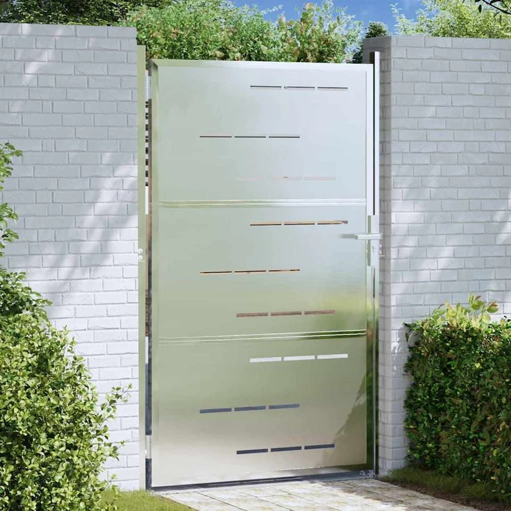 vidaXL Gartentor mit Schloss, Edelstahl silber, 85 x 120 cm – Bild 1