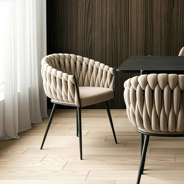 HOME DELUXE Esszimmerstuhl gewebt AYLA - 1er Set Beige