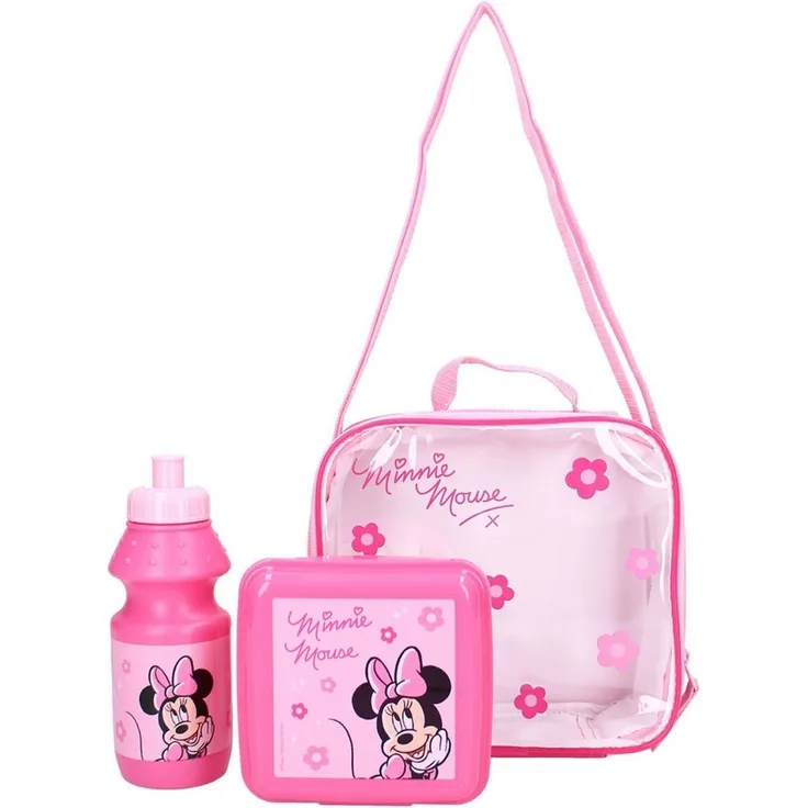 Vadobag Lunchbox Disney Minnie Mouse Lunchtasche Mädchen Vesper Set Rosa, Kunststoff, (3-tlg, 1x Lunchbox, 1x Trinkflasche, 1x Tasche)