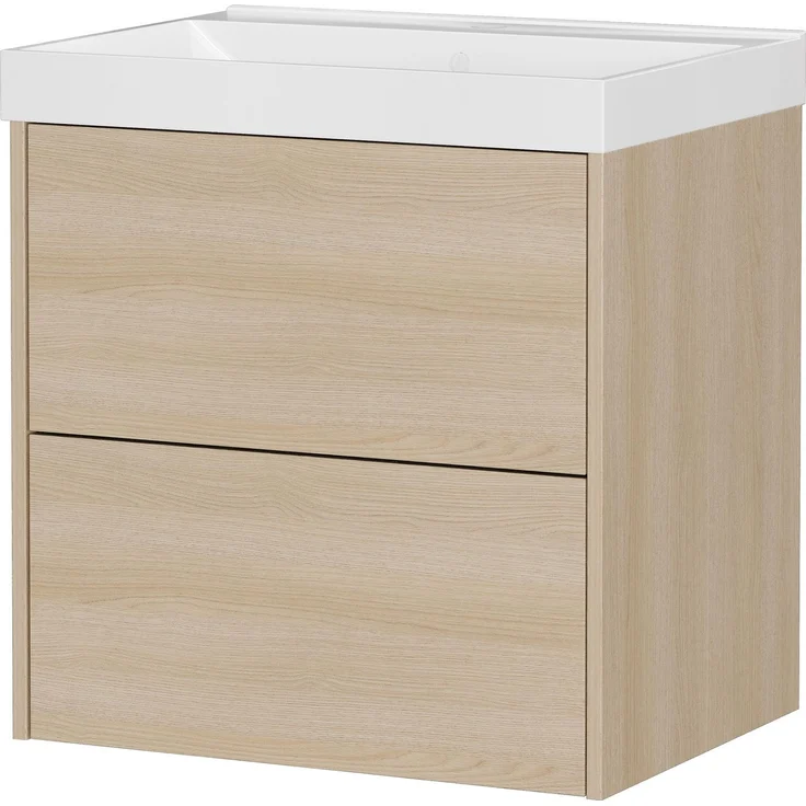 Germania Waschtisch inkl. Becken 9080-653 GW-BODERA, in grifflosem Design mit Push-to-Open Technik, in Lindberg-Eiche, 61 x 65 x 46 cm (BxHxT)