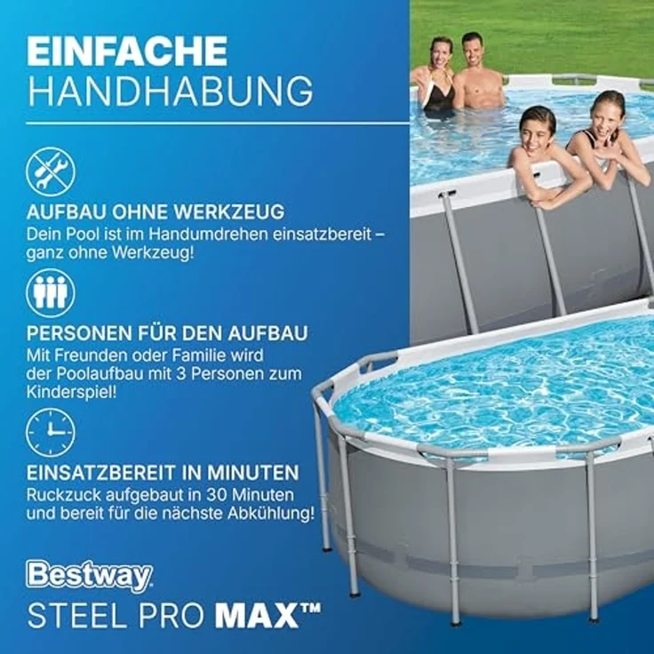 Bestway 56620 Steel Steel Pro MAX™ Frame Pool Set mit Filterpumpe 427 x 250 x 100 cm , grau, oval – Bild 5