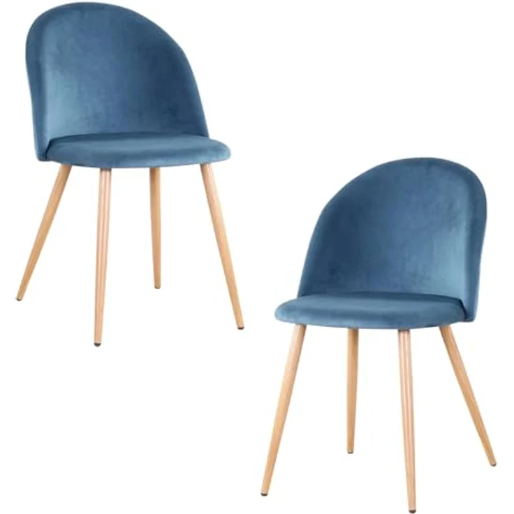 GrandCA HOME 2er Set Esszimmersessel, 2er-Set Samt Esszimmerstühle mit Eisenbeinen in Holzoptik, vielseitig für Büro, Café, Küche, Wohnzimmer, Schlafzimmer (Blau,2) – Bild 2