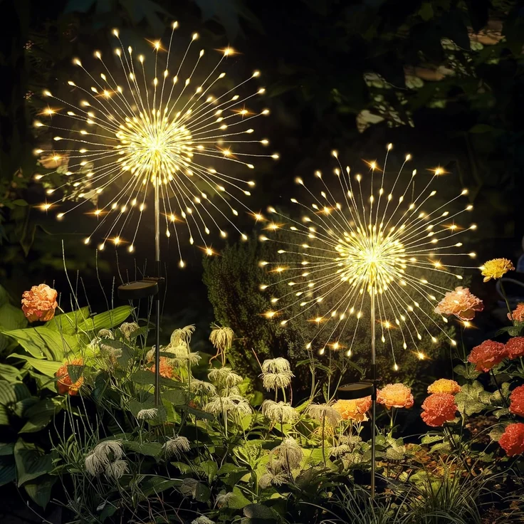 GIGALUMI Solarleuchten für Außen,2 Stück 120 LED Pusteblume Solarlampen, Feuerwerk Solarleuchten Wetterfestfür Außen Garten Balkon Terrasse Blumenkästen Hof Deko – Bild 1