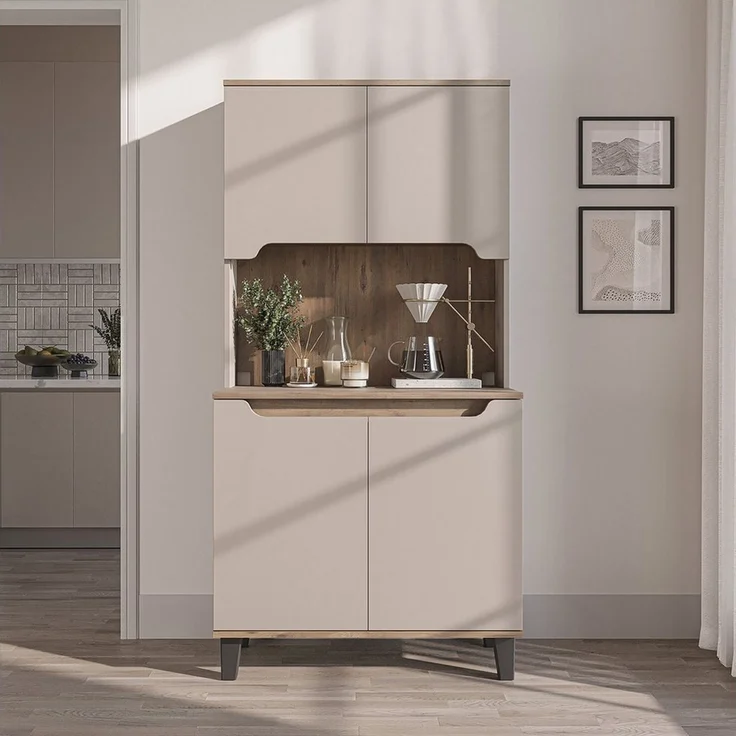 Roomart Küchenbuffet DEFNE mit Nische Kaffeebar Mikrowellenschrank Vorratsschrank, 5 Farben Offene Nische für Kaffeemaschine, 4 Türfächer – Bild 3