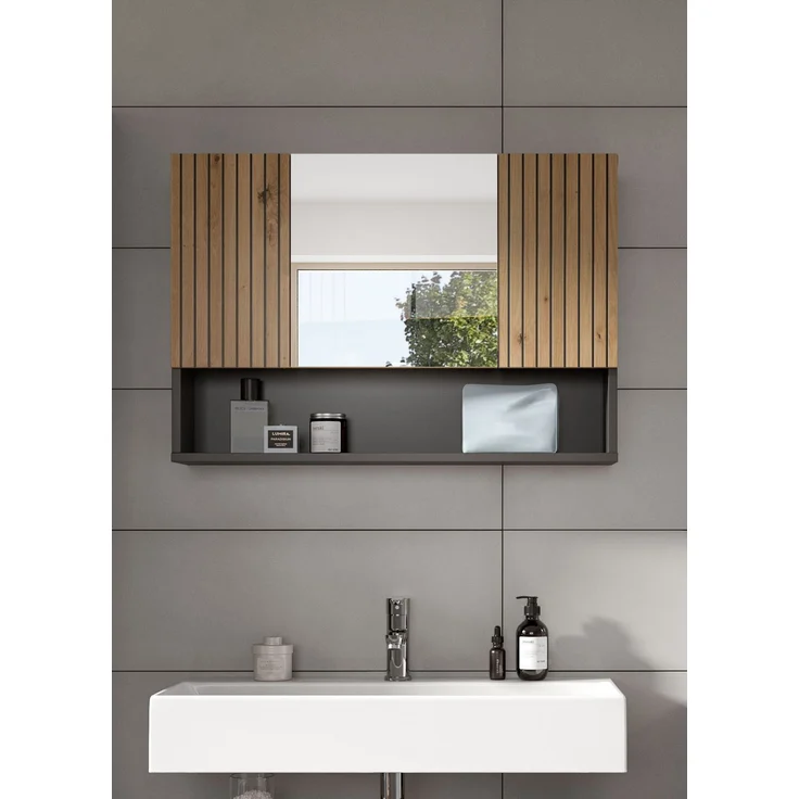 Spiegelschrank B/H/T: 80x55x17 cm in Basalt Nachbildung und -- – Bild 6