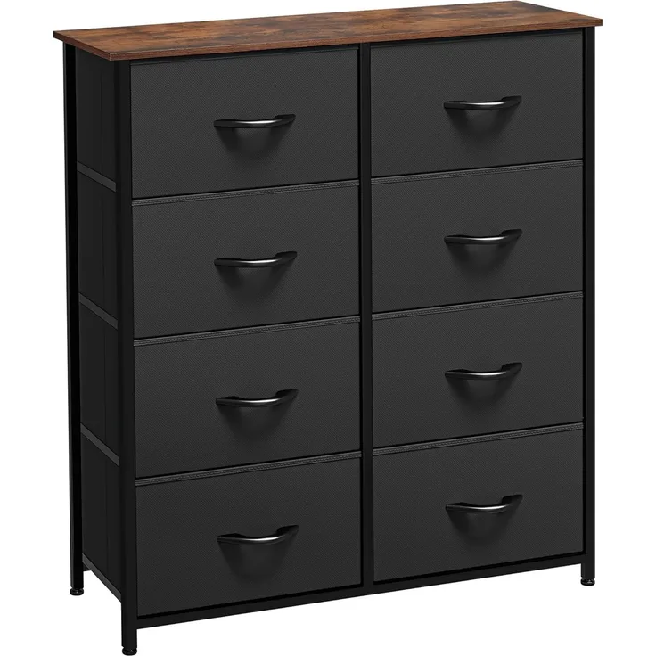 YITAHOME Kommode,Kommode mit 8 Schubladen,Schrank,Stoffschubladen mit Griffen,Metallgestell,für Wohnzimmer Flur Schlafzimmer,Dauerhaft,Dauerhaft,Schwarz mit brauner Deckplatte