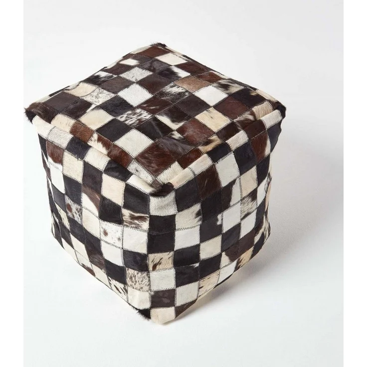 Homescapes Pouf Designer Hocker Pouf Patchwork Lederhocker braun – Bild 2