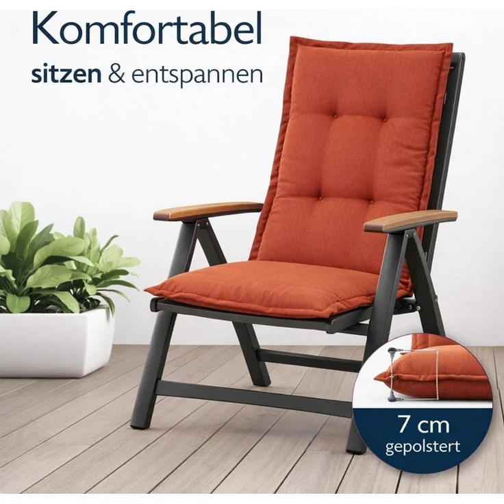 BURI 6x Auflagen Set Hochlehner für Gartenstühle 120x48x7cm Sesselauflagen Polster UV Lichtecht - Gartenstuhlauflagen Stuhlkissen mit Dicker Schaumstoff Füllung (Terrakotta) – Bild 2
