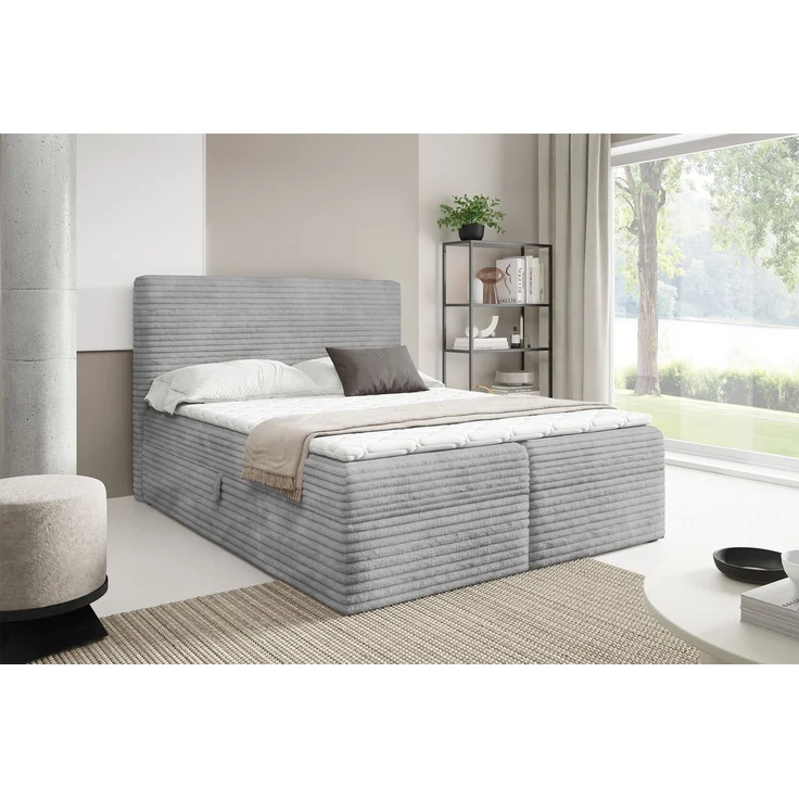 MEBLINI Boxspringbett TALIA 140x220cm - H3/Grau Cordstoff - mit Bettkasten - Gepolstert Doppelbett mit Matratze und Topper - Polsterbett mit Stauraum - Bett mit Kopfteil - Stauraumbett – Bild 2