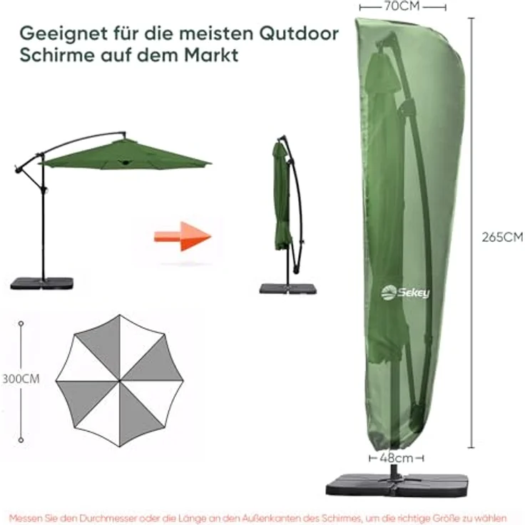 Sekey Schutzhülle für Ampelschirm / Sonnenschirm, Abdeckhauben für Sonnenschirm | 265×48/70 cm – 100% Wasserdichter Polyester, UV-Beständig – Bild 2