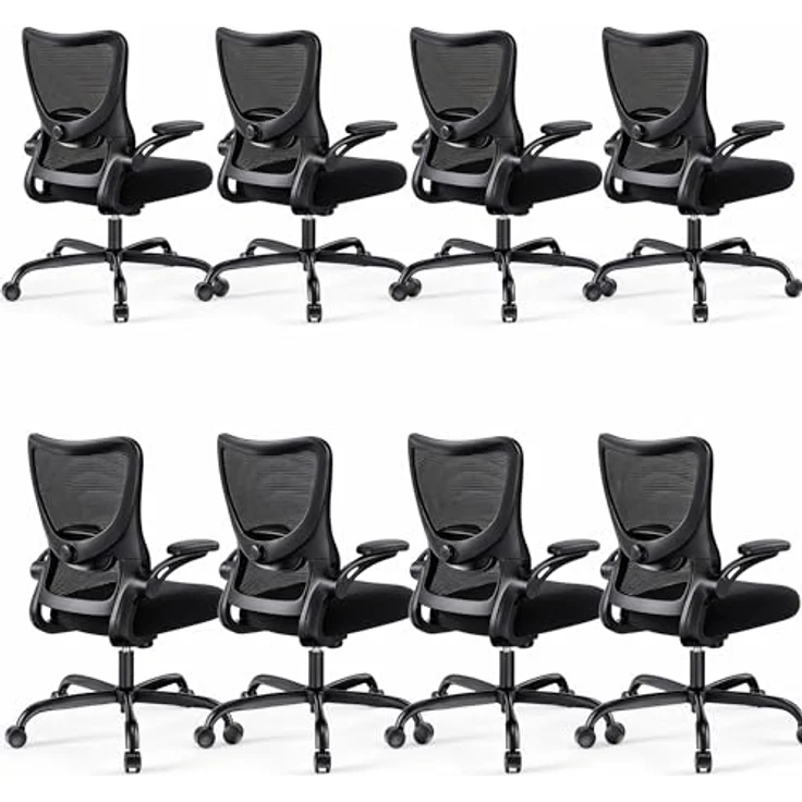 Marsail Bürostuhl Ergonomisch, Schreibtischstuhl mit 3D PU Armlehnen und Verstellbarer Lendenwirbelstütze, Drehstuhl Höhenverstellung und Wippfunktion, schreibtischstuhl aus Mesh, Bis 136kg,8pcs – Bild 1