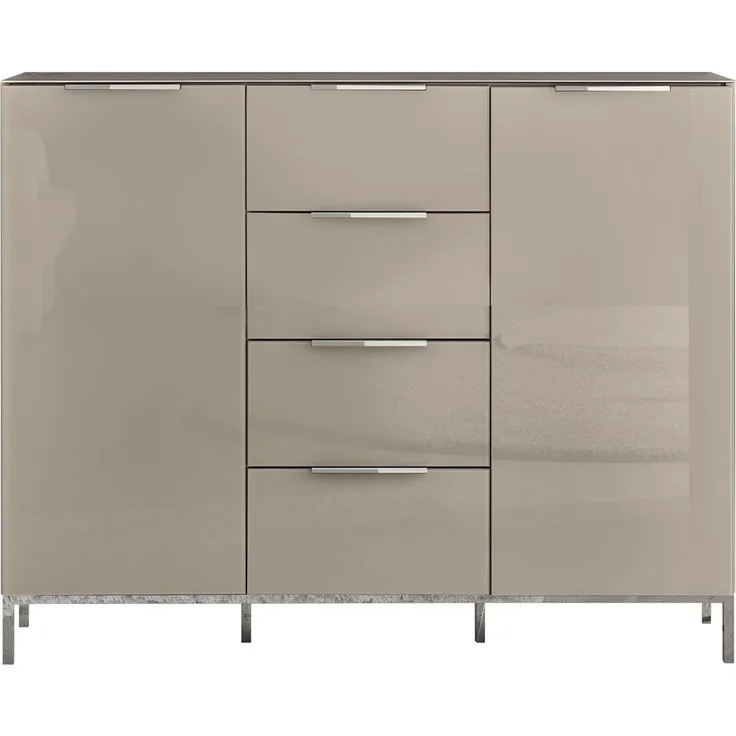Kommode Bergamo / Bari, Glas, Holzwerkstoff, Beige, 135 x 108 x 40 cm