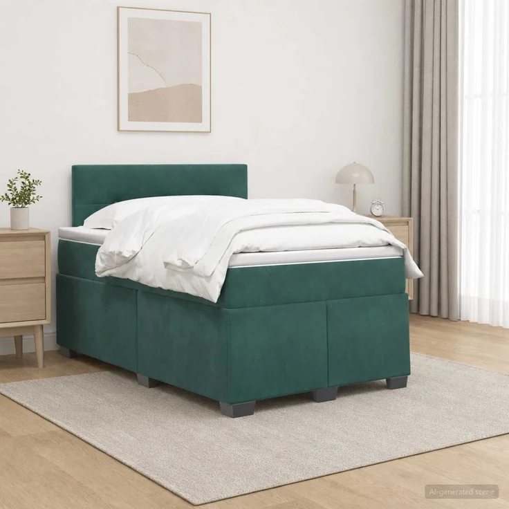 vidaXL Boxspringbett mit Matratze Dunkelgrün 120 x 200 cm Samt 3450695 – Bild 1