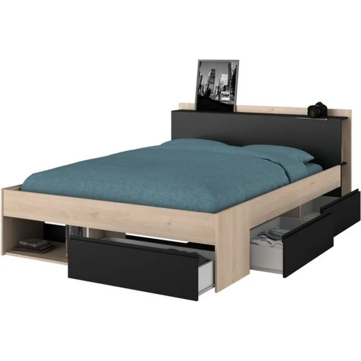 Parisot Stauraumbett Most in Eiche und schwarz 140 x 200 cm – Bild 4