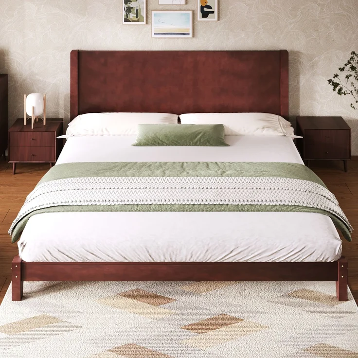 Merax Doppelbett, 180x200 Plattformbett mit Kopfteil und Lattenrost, Braun – Bild 3