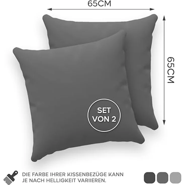 Twinzen® Kissenbezug 65x65 (2er-Set) - 100% Jersey Baumwolle 150 GSM Kissenbezüge - Anthrazit - Für Kissenbezüge 65x65 cm - Kissenhülle - Kissenbezug mit Reißverschluss - Oeko-Tex Zertifiziert – Bild 3
