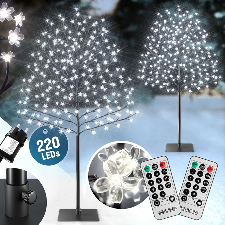 MONZANA® Kirschblütenbaum 2er Set 220 cm 220 LED Kaltweiß – Bild 1