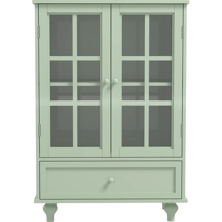 Vitrine 38 x 71 x 93 cm aus MDF mit Glastüren und Schublade in Mintgrün – Bild 7