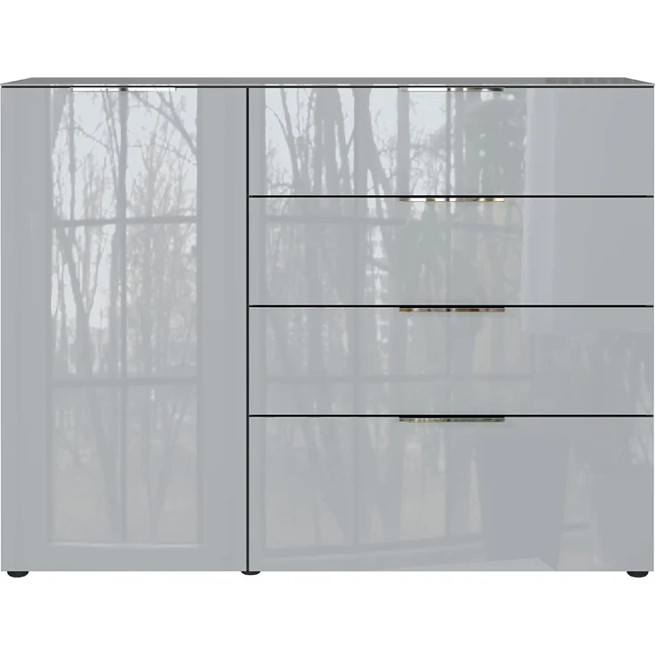 Sideboard Owingen / Oakland, Glas, Holzwerkstoff, Silber, Grau, Schwarz, 134 x 102 x 42 cm – Bild 3