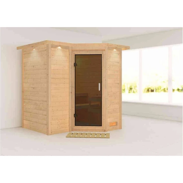 Karibu Sauna Sahib 1 mit Dachkranz ohne Ofen Klarglas Ganzglastür – Bild 6