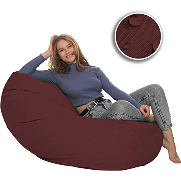 HomeIdeal - Sitzsack XXL Bodenkissen für Erwachsene & Kinder - Geeignet für Gaming oder Entspannen - Indoor wie Outdoor da er Wasserfest ist - mit EPS Perlen, Farbe:Weinrot, Größe:XL – Bild 11