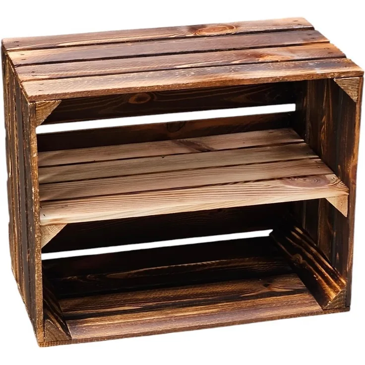 Holzkiste Regal mit Ablage Lang 50 x 40 x 30cm Geflammt