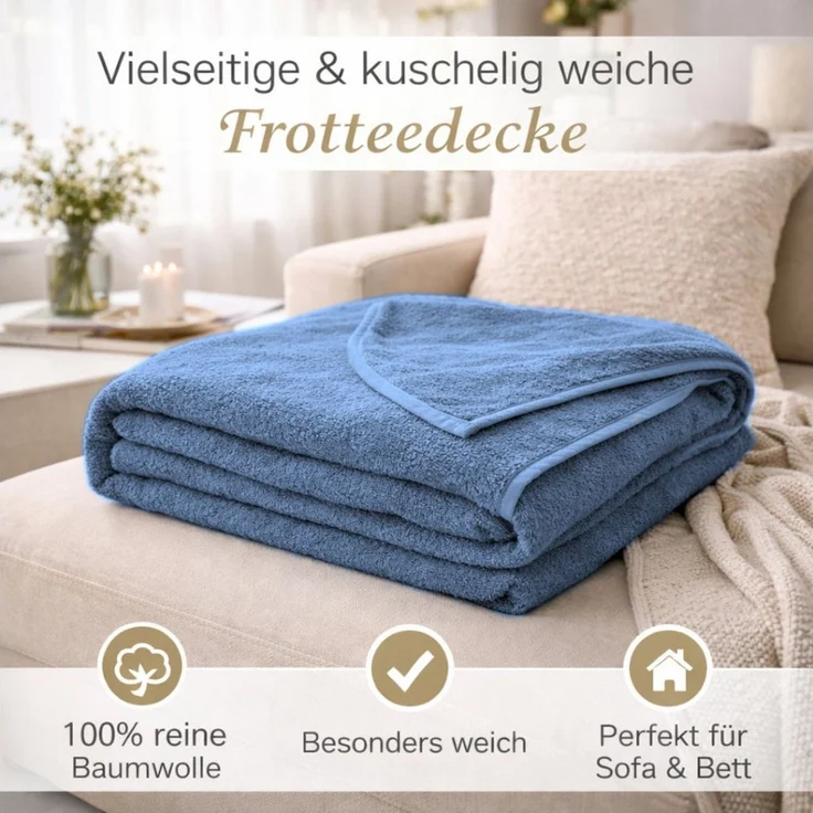 Wohndecke Frotteedecke, KiGATEX, 100% Baumwolle, 150 x 200 cm – Bild 4