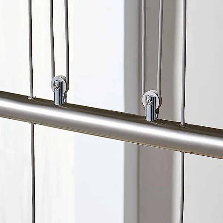 Lindby Hängelampe Simeon, Balkenpendelleuchte mit Seilzugmechanismus, nickelfarben, Glas, 73 cm, E14 – Bild 5