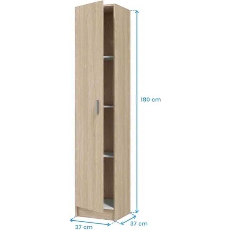 Mehrzweck-Kleiderschrank mit einer Flügeltür mit drei höhenverstellbaren Einlegeböden, Eichenfarbe, 37x37 x H180 cm – Bild 3