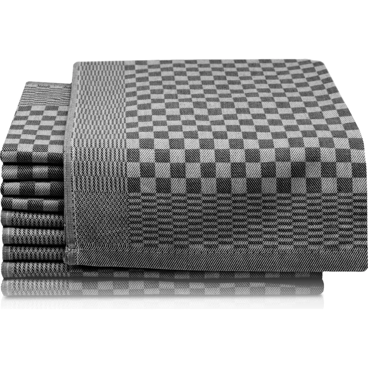 ZOLLNER 10er Set Geschirrtücher, 100% Baumwolle, 46x70 cm, saugstark, schwarz kariert – Bild 1