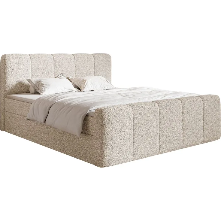 Selsey 'Cloudy II' Boxspringbett mit Bettkästen und Topper Bouclé Hellbeige, 160x200 cm