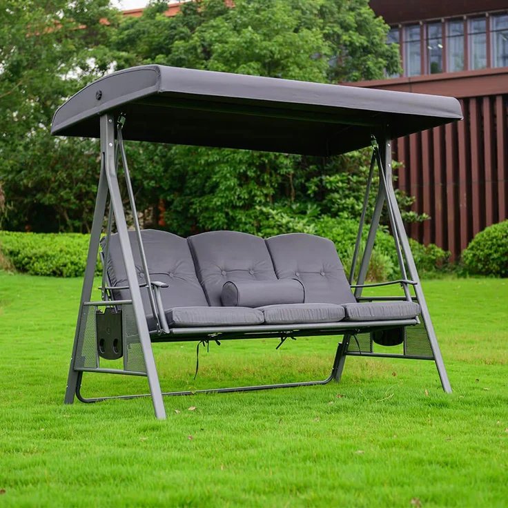 HOME DELUXE 'DESCANSO' Hollywoodschaukel, Stahl/ Polyester grau, 198 x 115 x 195 cm – Bild 4
