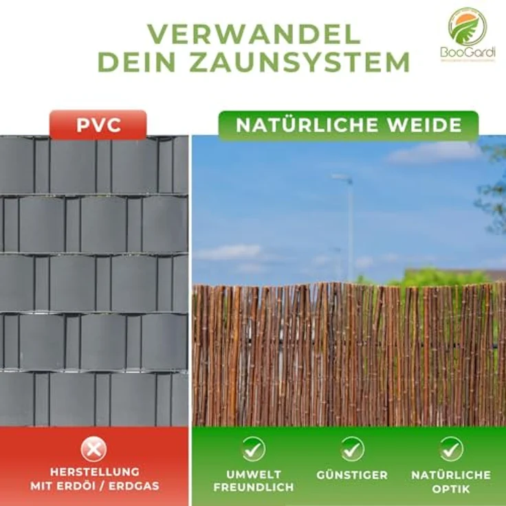 BOOGARDI Weidenmatte - 20 Größen - Weidenzaun 90 cm hoch x 500 cm lang - Sichtschutzmatte Balkonverkleidung Gartenzaun Sichtschutz Zaun Garten Balkon Sichtschutzzaun Holz Weide – Bild 8