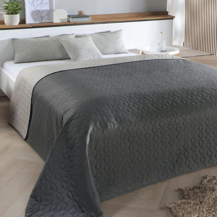 Delindo Lifestyle Tagesdecke Belford, anthrazit grau oder blau, Bettüberwurf 140x210 oder 220x240, in elegantem Hexagon-Steppdesign – Bild 5