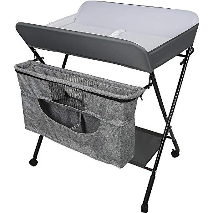 OHMG Baby Wickelkombi Klappbare Wickelkommode,Wickeltisch mit Rollen,Mobiler Wickeltisch mit Wickelauflage,Sicherheitsgurt und Ablagefächern,Wasserdicht und Höhenverstellbar,Stabil – Bild 4