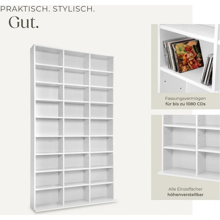 tectake CD-Regal Medienregal Christel in Holzoptik 180x102x23,5cm, Sammlerset 1-tlg, höhenverstellbare und herausnehmbare Zwischenböden – Bild 3