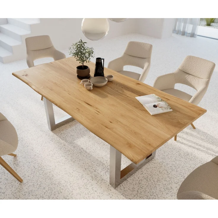 Esstisch Edge 200x100x2,5-3 Eiche Natur Edelstahl breit Live-Edge – Bild 4