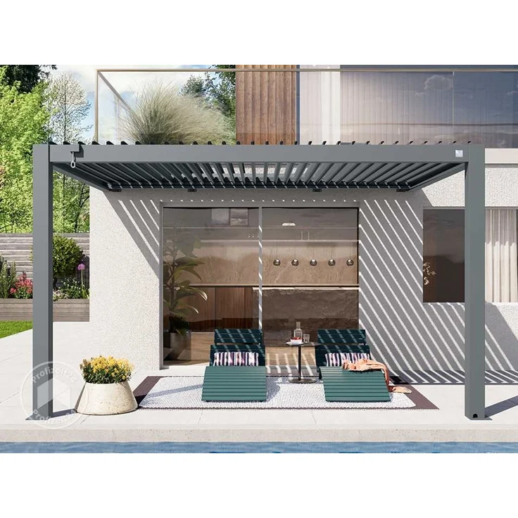PRIMEYARD Terrassenüberdachung 3x4 m Aluminium-Pfosten mit Lamellendach aus Alu anthrazitfarbene Anbau-Pergola – Bild 3