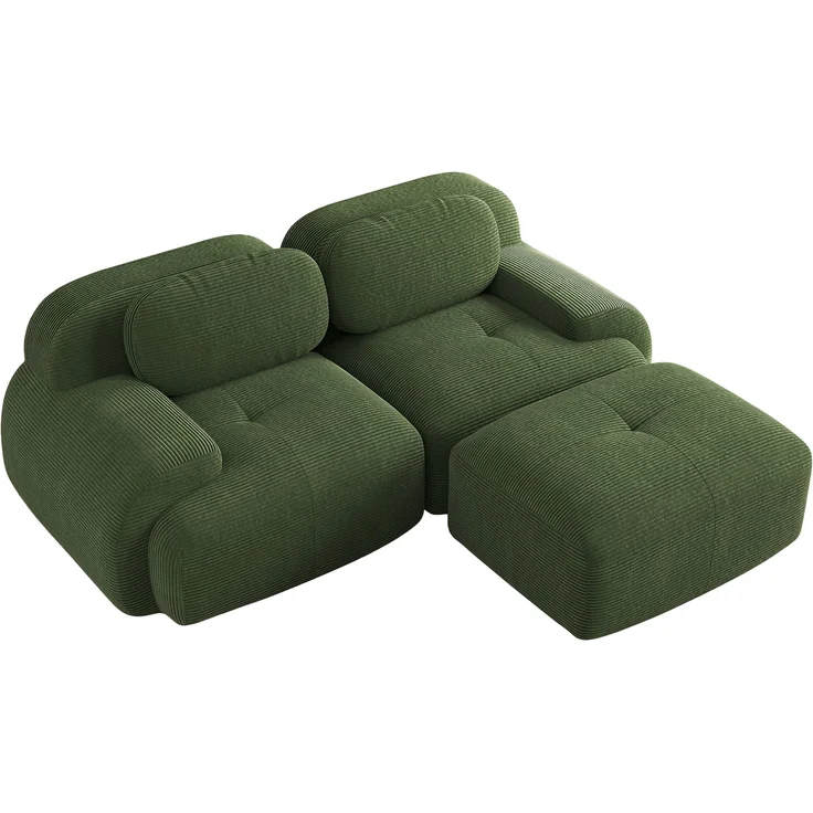 Ecksofa aus weichem Cordstoff,modular kombinierbar mit gebogenen Armlehnen ohne Montage hochelastische Schaumstoffpolsterung für Wohnzimmer Ruhezonen und Schlafzimmer,Cordstoff,Green, – Bild 4
