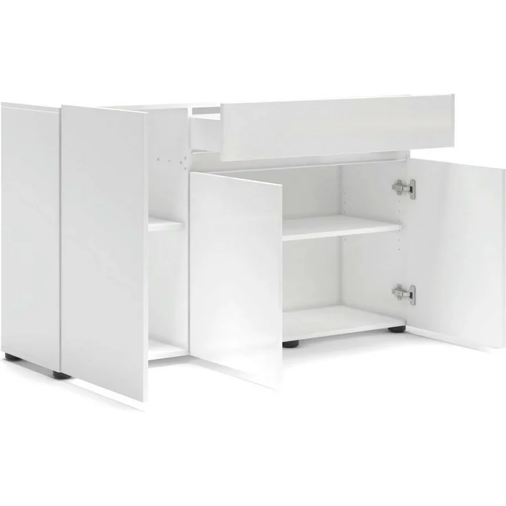 Dmora - Kommode Brits, Wohnzimmerbuffet, Wohnzimmer-Sideboard, Moderne Küchen-Speisekammer, Made in Italy, 135x38h79 cm, Glänzendes Weiß – Bild 6