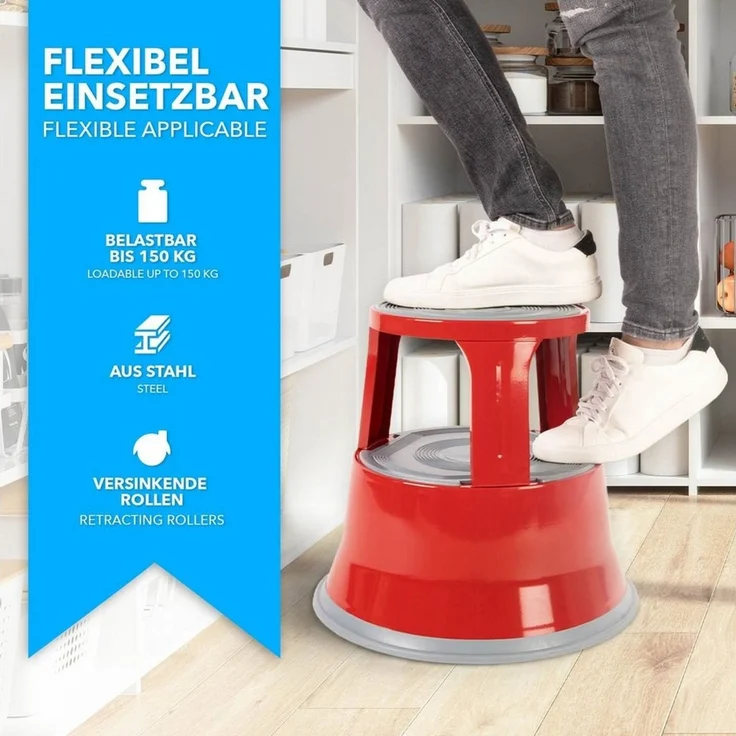 Karat Tritthocker Elefantenfuß, 4 Farben Rollhocker, Hocker, Sitzfläche ohne Lehne, Stahl – Bild 3