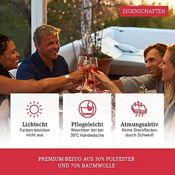 Beo Gartenstuhlauflage Niedriglehner Waschbar Ascot | Made in EU Premium Plus Qualität | UV-beständige Niedriglehner Auflagen | Atmungsaktive Stuhlauflage Niedriglehner in Hell-Grau – Bild 5